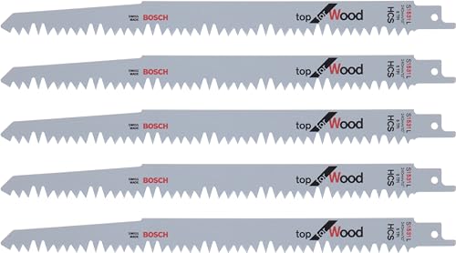 Bosch Accessories Bosch Professional 5x Säbelsägeblatt S 1531 L (für Brennholz, Grünholz, Weichholz, 240mm, HCS,...