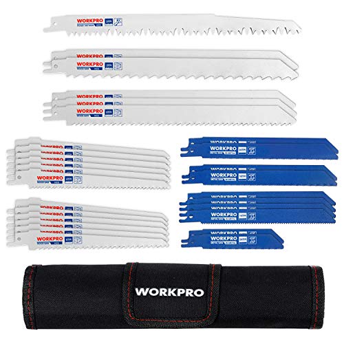 WORKPRO Sägeblatt Set für Holz & Metall & Kunststoff 32-teilige Säbelsägeblätter mit Handtasche (32 Stück)...