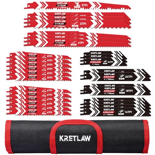 KRETLAW Säbelsägeblätter 36-teilig, Ersatzsägeblatt Set aus HCS- und Bimetall für Holz, Metall und Kunststoff mit...